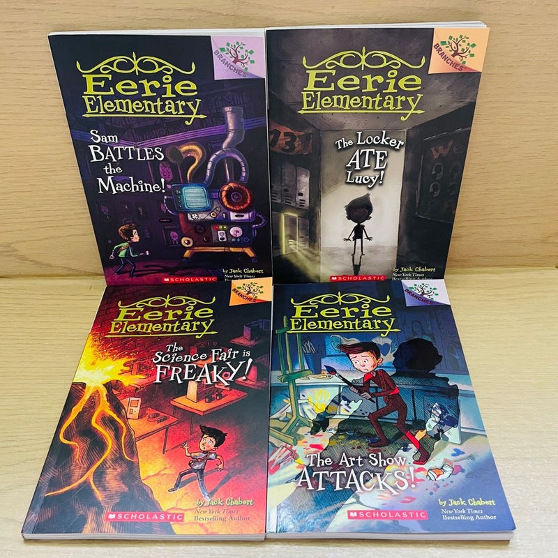 Eerie Elementary Bundle-Lot of 4; The Locker Ate Lucy (2), The Science Fair is Freaky (4), Sam Battles the Machine (6), The Art Show Attacks (9)