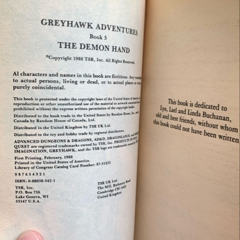 The Demon Hand, Greyhawk 5, First Edition, First Printing