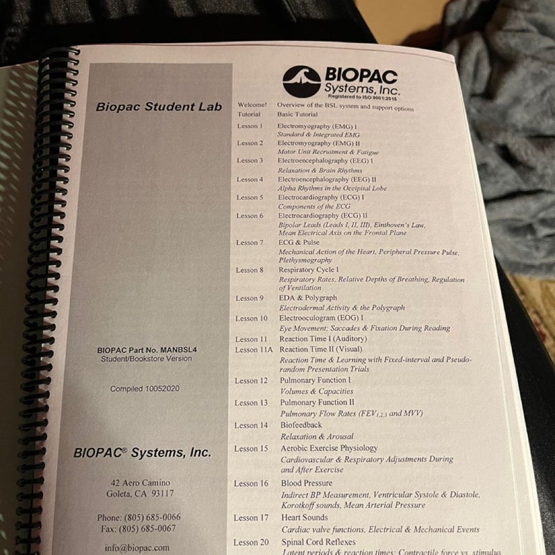 Biopac student lab- laboratory manual
