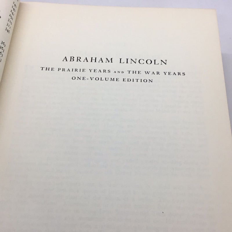 Abraham Lincoln the Praire Years and The War Years one-volume edition 1954