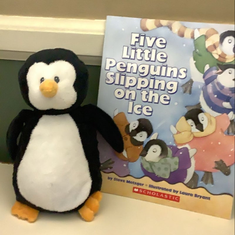 Five Little Penguins Slipping on the Ice, includes plush penguin