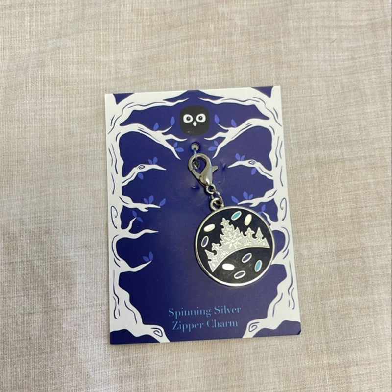 Owlcrate spinning silver zipper charm