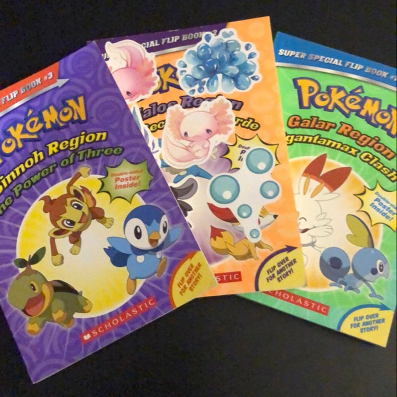 Bundle of 3 Pokémon flip books - 1 with stickers on