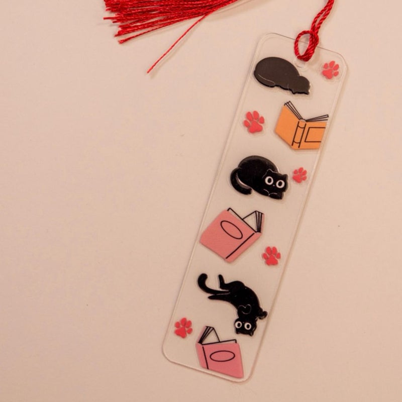 Cat & books acrylic bookmark