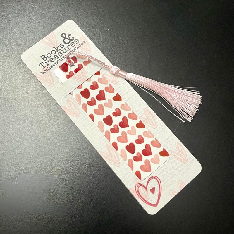Red Heart Watercolor Style Metal Bookmark