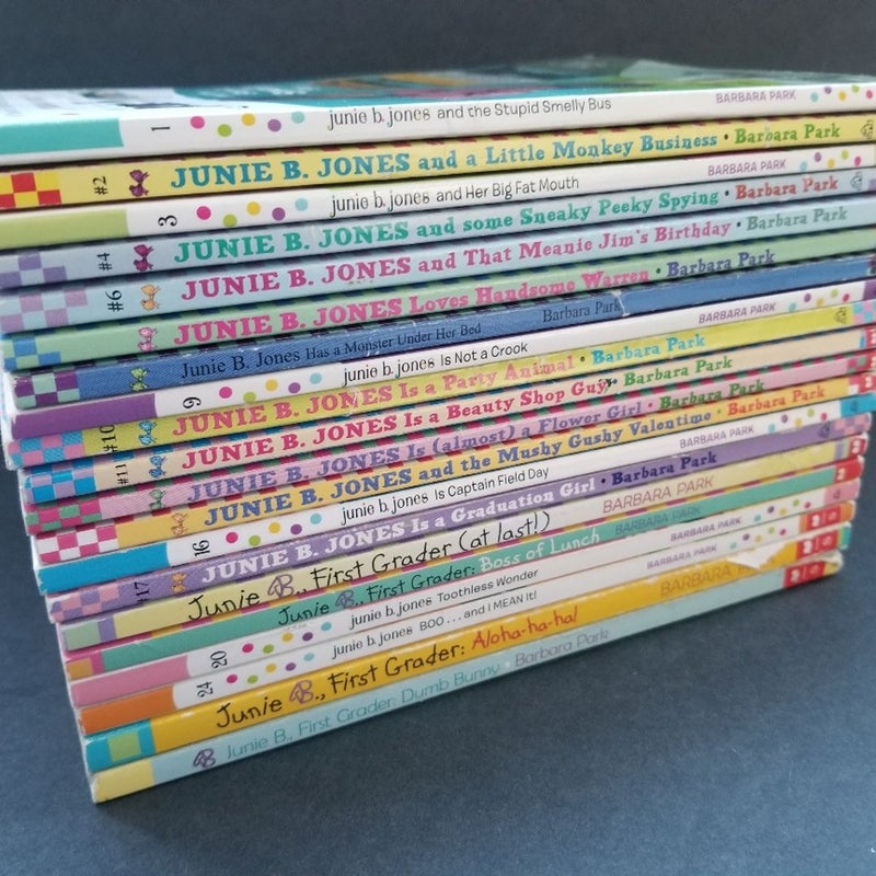 ALMOST COMPLETE SET OF 20 SCHOLASTIC JUNIE B. JONES BOOKS W/STICKERS & FOIL COVERS