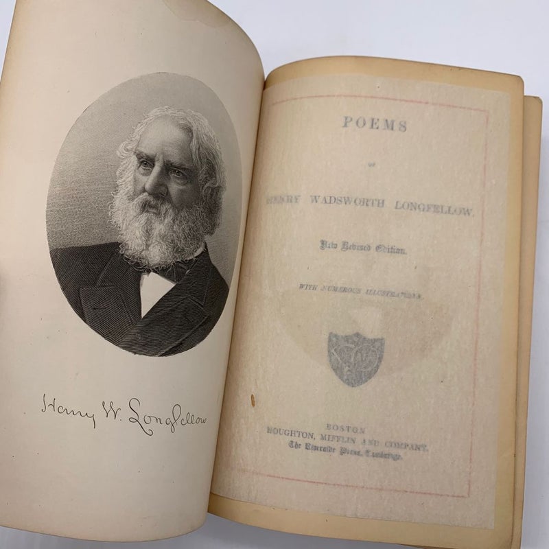 Antique 1883 Longfellow Poems Illustrated Houghton, Mifflin and Company 