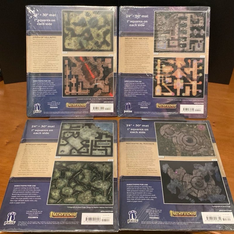 Pathfinder Flip-Mat Lot: Wicked, Wizard's, Mythos, Tech Dungeon, NEW in wrap