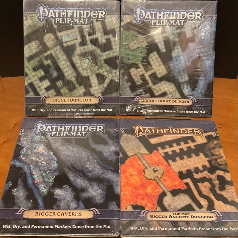 Pathfinder Flip-Mat Lot: Bigger Dungeon, Flooded, Ancient, Caverns, NEW in wrap