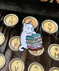 Cat Book Stack Enamel Pin