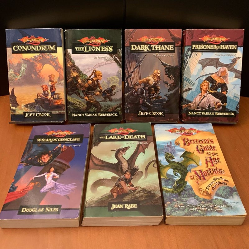DragonLance: Complete Age of Mortals Series 1-6 Set & Bertrem’s Guide: Conundrum, The Lioness, Dark Thane, Prisoner of Haven, Wizards’ Conclave, The Lake of Death, Bertrem’s Guide to the Age of Mortals, All First Edition First Printing