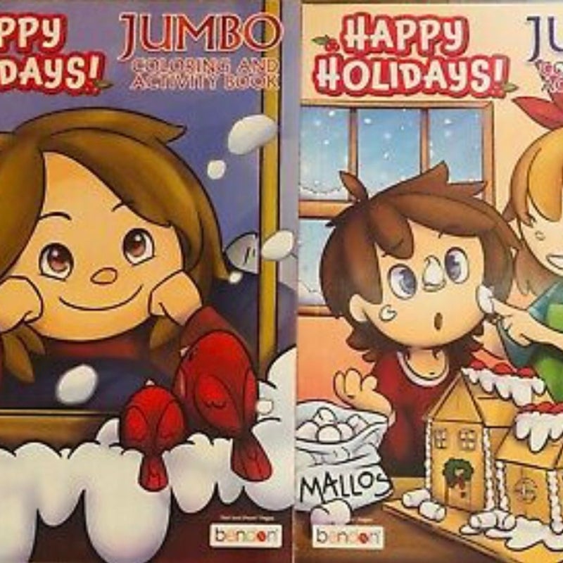 Happy Holiday Kids Christmas Coloring & Activity Books Jumbo Color Set of 4 Lot