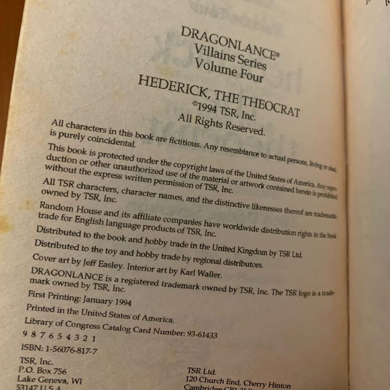 Vintage 1993 First Edition DragonLance: Complete Villains Series 1-6 Set: Before the Mask, The Black Wing, Emperor of Ansalon, Hederick the Theocrat, Lord Toede, The Dark Queen
