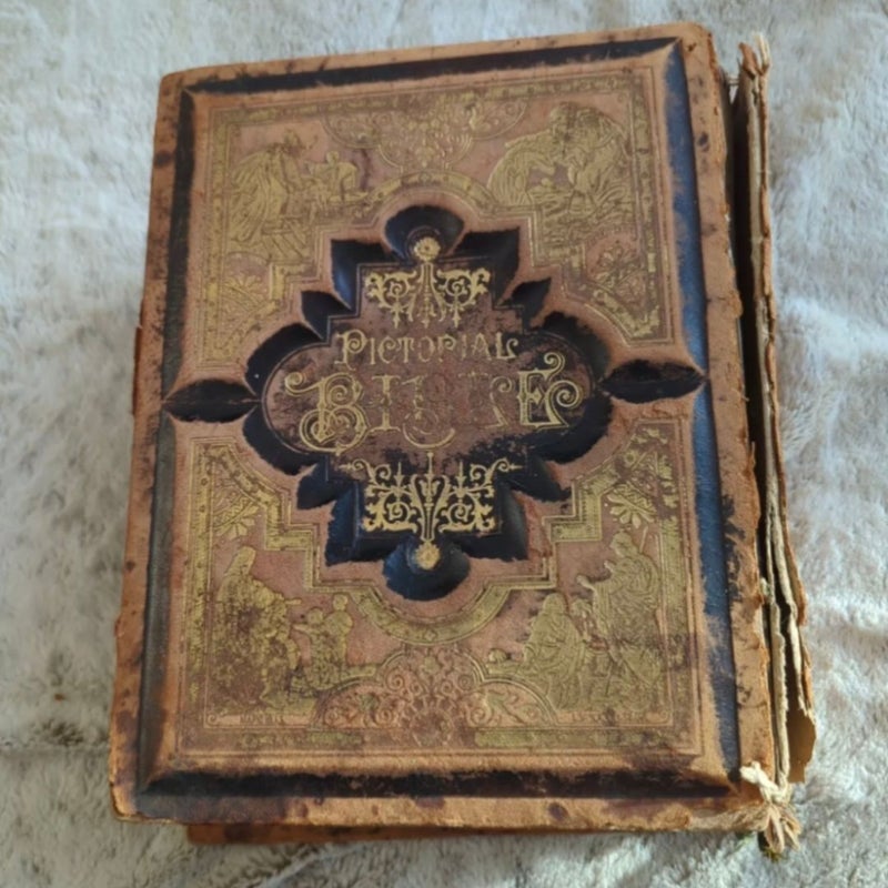 Pictorial BIBLE  1881 Leather HC Parallel Bible Dictionary Cities Of Bible As Is