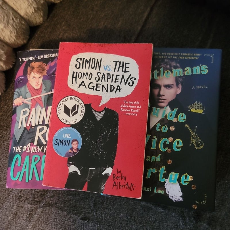 Simon vs. the Homo Sapiens Agenda, What if it's us, a gentlemans guide to Vice and virtue, Carry On & Fangirl