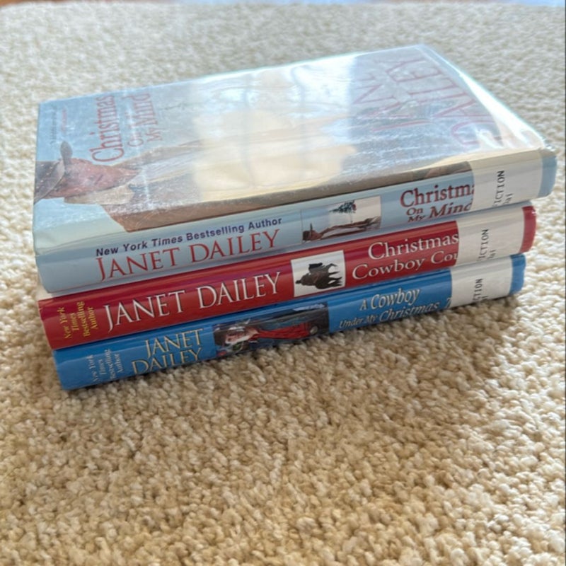 Hardback/Hardcover Cowboy Romance Bundle - Western, Country - A Cowboy Under My Christmas Tree - Christmas In Cowboy Country - Christmas On My Mind - Janet Dailey - Set of 3 - Hallmark movie vibes