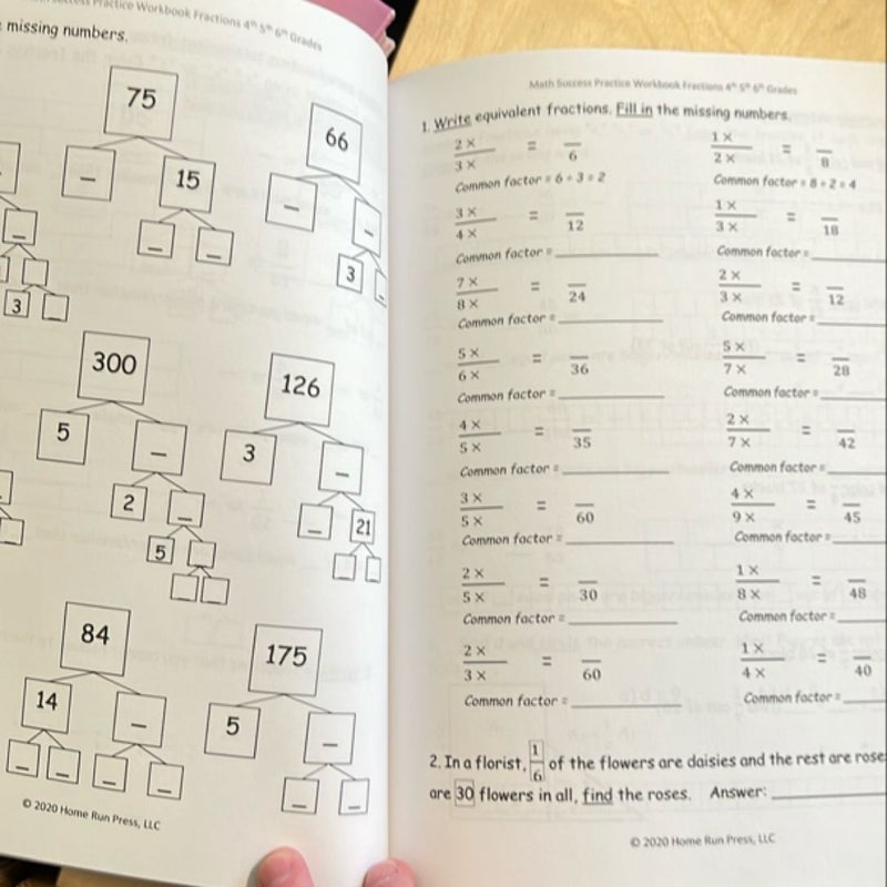 Math Success Practice Workbook Fractions 4th 5th 6th Grades