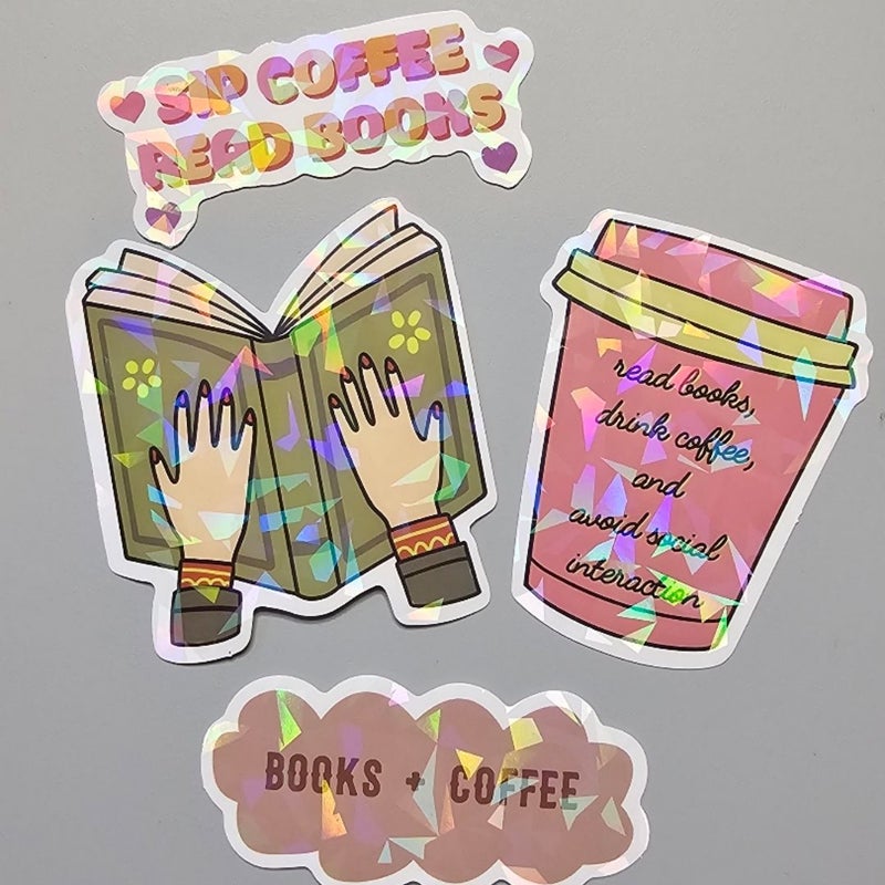 Coffee & Books Holographic Sticker Bundle