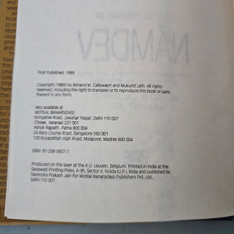 The Hindi Padavali of Namdev