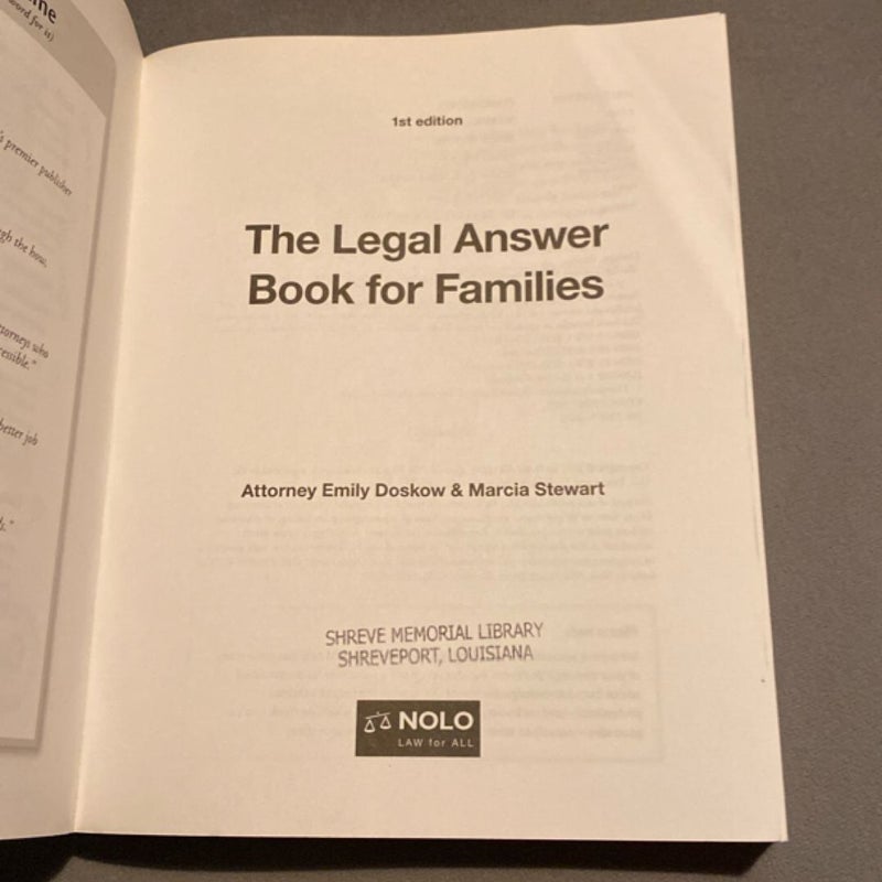 The Legal Answer Book for Families
