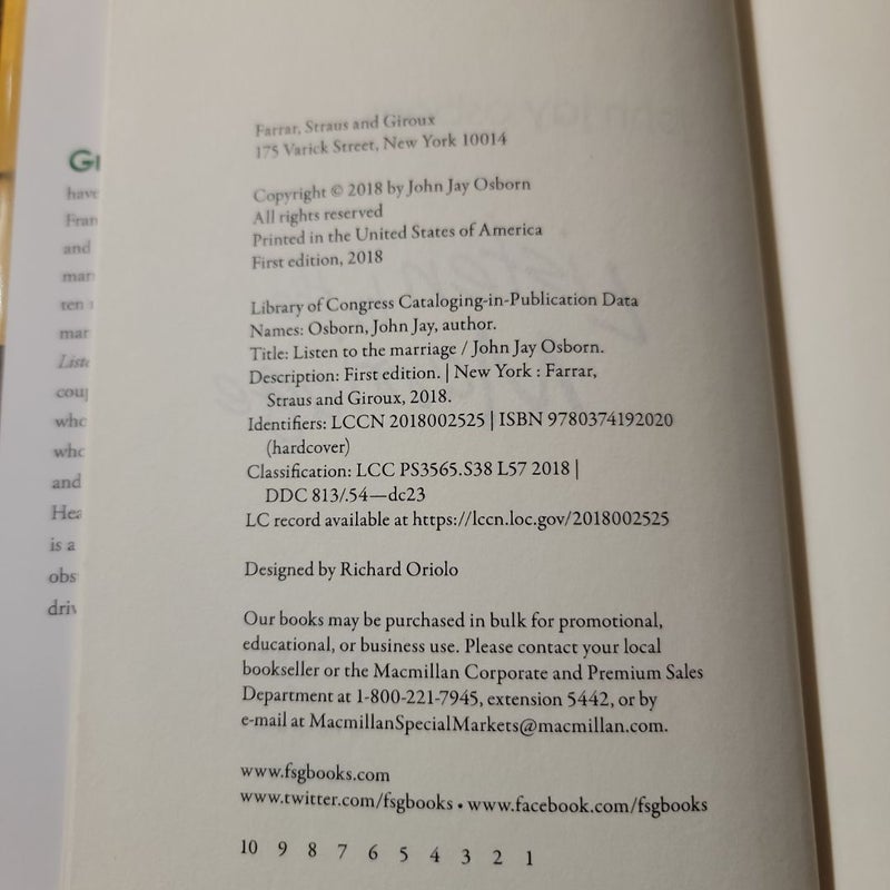 Listen to the Marriage (1st Edition/1st Printing)