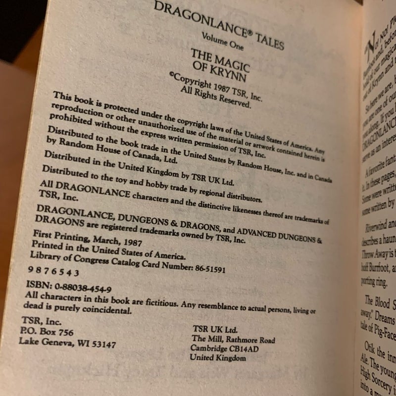Vintage DragonLance: The Magic of Krynn, Tales 1