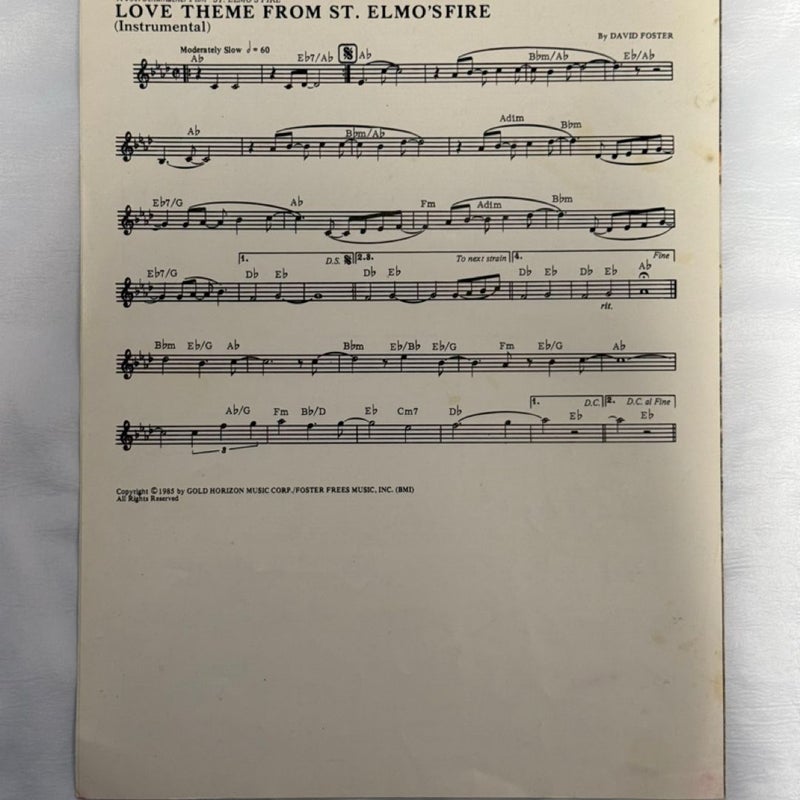 ST ELMOS FIRE THEME Sheet Music Vintage 1985 Movie Song Instrumental Guitar 