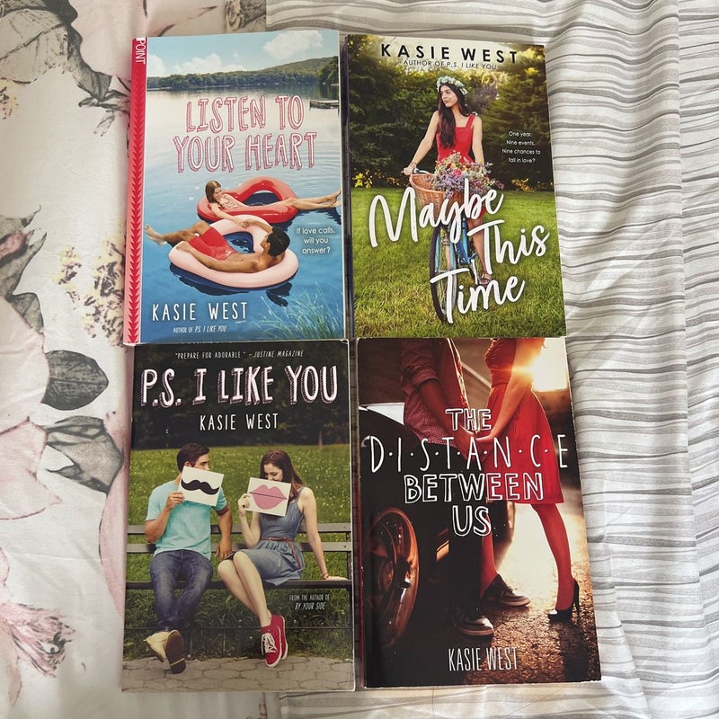 Kasie West YA Romance Collection (Listen to Your Heart, Maybe This Time, P.S. I Like You, The Distance Between Us) 