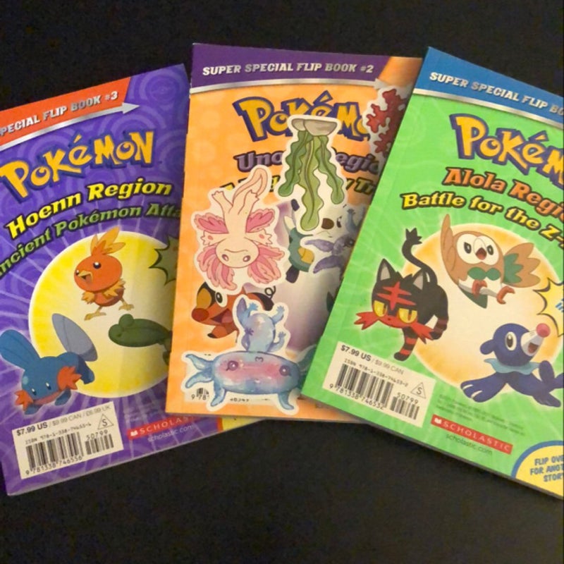 Bundle of 3 Pokémon flip books - 1 with stickers on