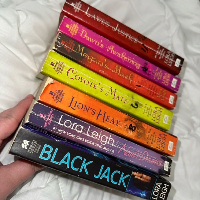 Lora Leigh LOT! Seven books!! Coyote’s Mark, Megan’s Mark, Dawn’s Awakening, Lawe’s Justice, Lion’s Heat, Nauti Dreams, & Black Jack