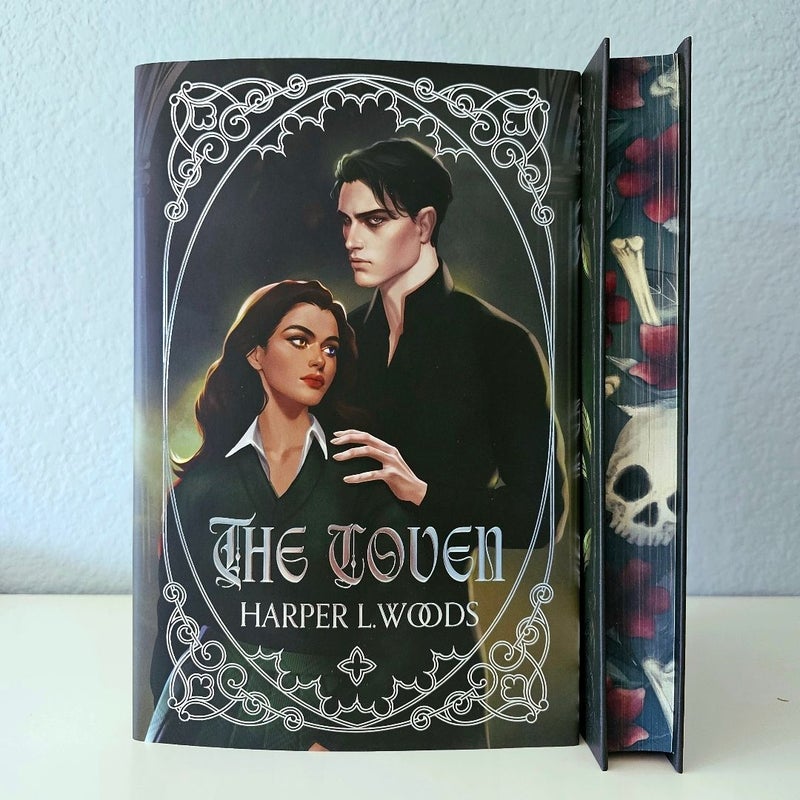 The Coven SIGNED by Harper L Woods Fairyloot Romantasy Sprayed Edge Endpaper Art NEW