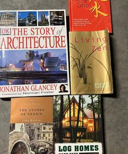 Book lot of 5: Architecture, log homes, zen,feng 