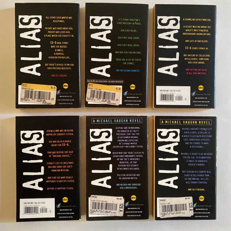 Alias Lot 17 Prequels + APO Series: Recruited; Father Figure; Free Fall; Infiltration; Shadowed; Skin Deep; Vanishing Act; A Secret Life; Disappeared; Close Quarters; Sister Spy; The Pursuit; Two of a Kind?; Fiana; Collateral Damage; Replaced; The Road Not Taken