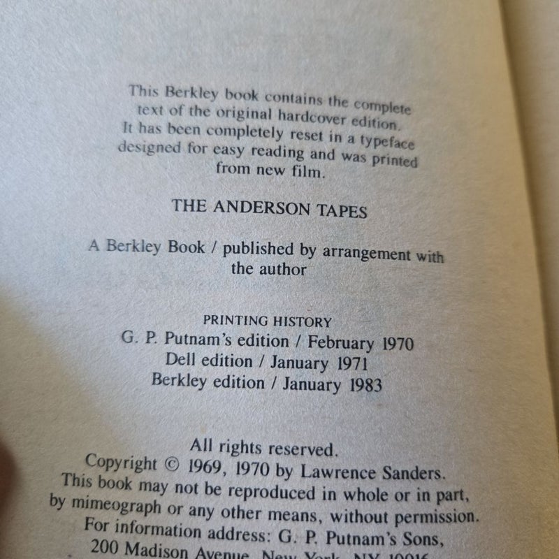 The Anderson Tapes Paperback novel super criminals 