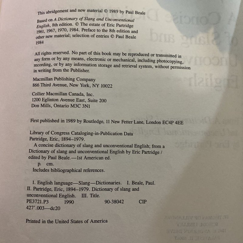 Partridge's Concise Dictionary of Slang and Unconventional English