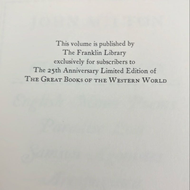 English Minor Poems/Paradise Lost/Samson Agonistes/Aeropagitica