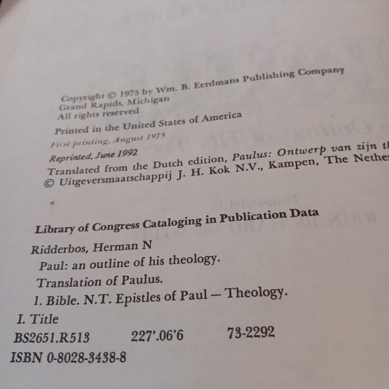 Paul:An Outline of his Theology by Herman N. Ridderbos, Hardcover ...