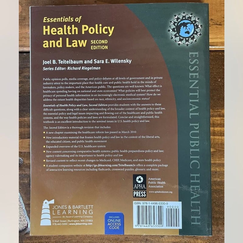 Essentials of health policy and law