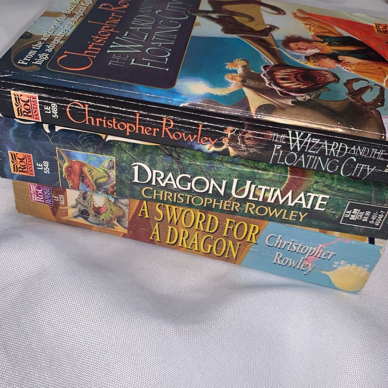 Christopher Rowley Dragon Ultimate Book lot of 3 science fiction, vintage books Wizard and the Floating City