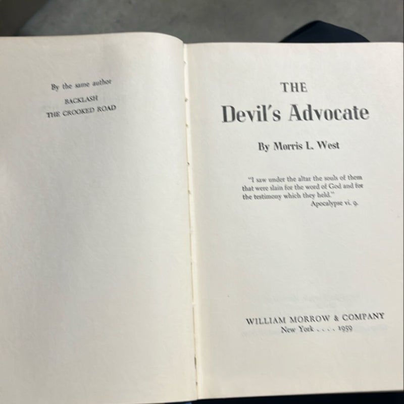 The Devils Advocate Morris West First Edition 1959