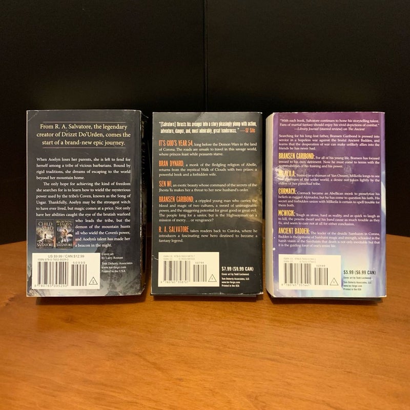 R. A. Salvatore Collection: 14 Books, Crimson Shadow Trilogy, DemonWars, more: Luthien’s Gamble, Sword of Bedwyr, The Dragon King, Echoes of the Fourth Magic, The Woods Out Back, The Dragon’s Dagger, Child of a Mad God, The Highwayman, The Ancient, The Demon Awakens, The Demon Spirit, The Demon Apostle, Mortalis, Ascendance