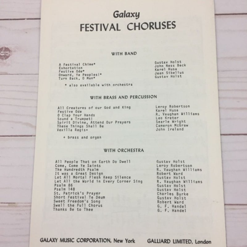 1939 JEAN SIBELIUS Onward Ye Peoples Sheet Music Chorus Vocal Piano Galaxy Music