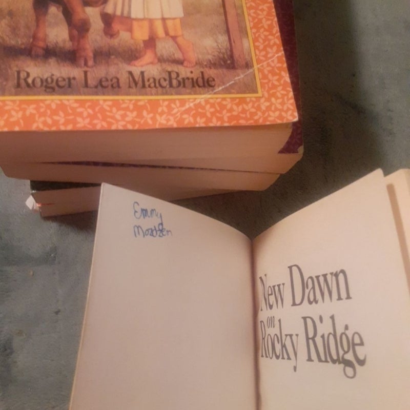 Little House : The Rocky Ridge Years (Rose years) 6 Book Set By Roger Lea MacBride.

All 1st editions!

All paperbacks with cover wear, creases on covers / spines. A few have small spine rips or names/stickers in them. In good shae =)


Little House on Rocky Ridge - small spine rip.


Little Farm in the Ozarks.


In the Land of the Big Red Apple - sticker on inner back cover.


On the Other Side of the Hill - tiny spine rip.


Little Town in the Ozarks - sticker on inner cover.


New Dawn on Rocky Ridge - name & sticker on inner covers.

