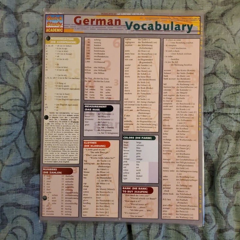 German Vocabulary Quick Study Guide