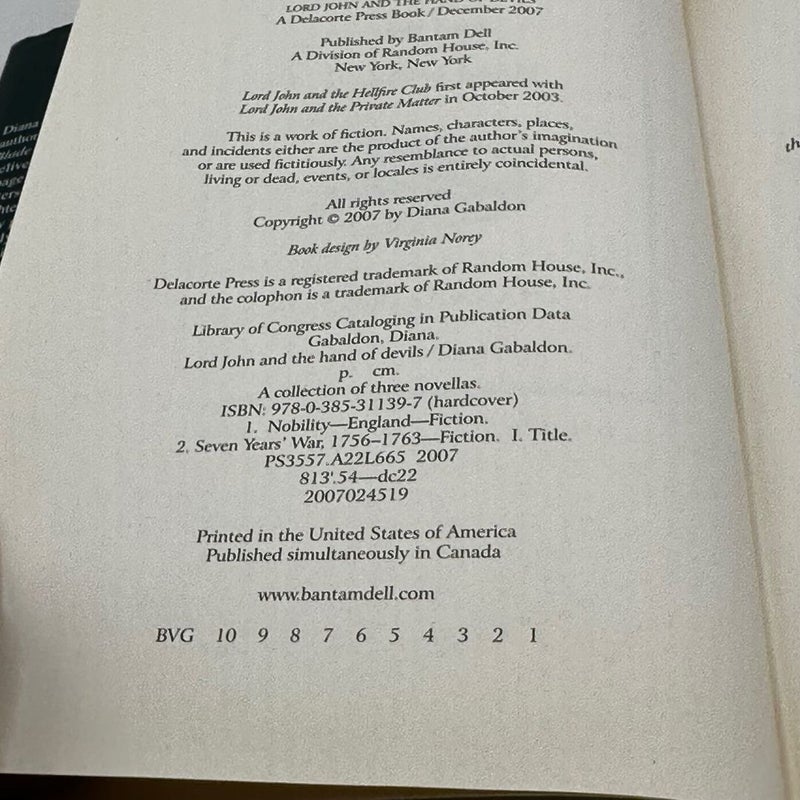 Lord John and the Hand of Devils (1st Ed 1st printing)