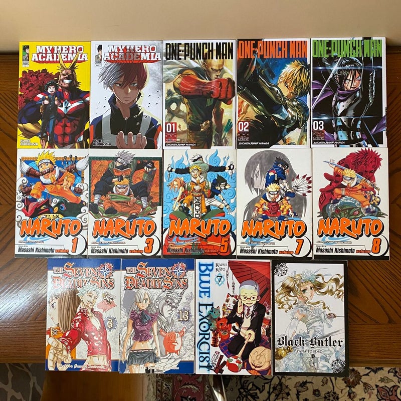 My Hero Academia, One-Punch Man, Naruto, The Seven Deadly Sins, Blue Exorcist, & Black Butler