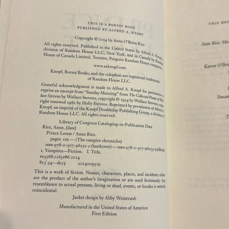 Prince Lestat (first edition, signed)