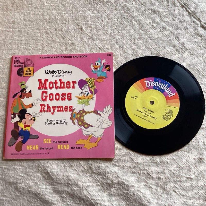 Vintage Walt Disney Presents Mother Goose Rhymes Disneyland Record & Book 312