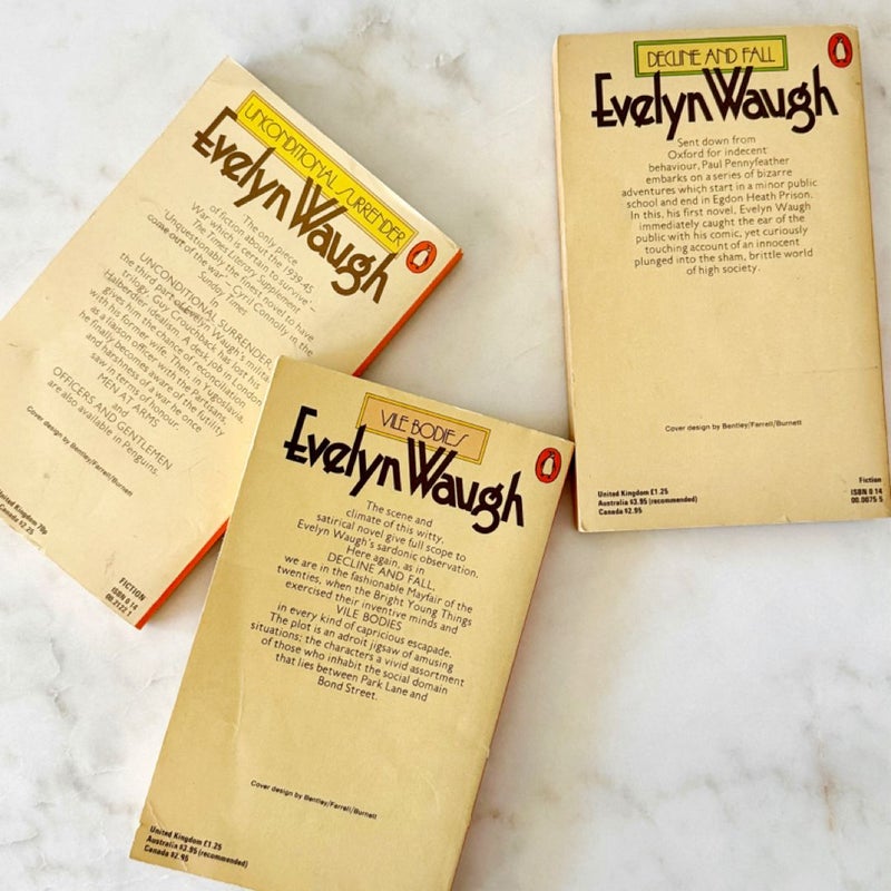 Set of 3 Vintage Evelyn Waugh Penguin Paperbacks