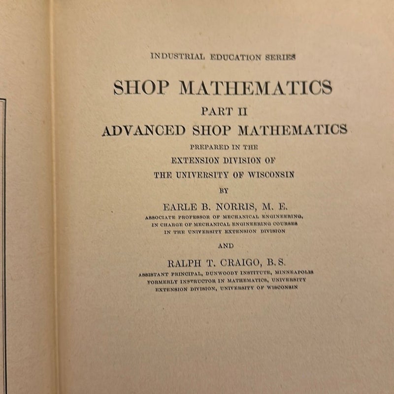 Antique 1913 Shop Mathematics Part II Advanced Shop Mathematics 